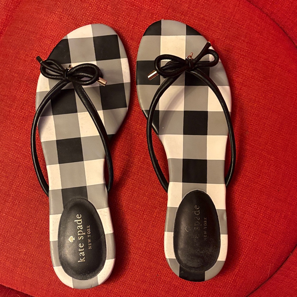 Kate Spade Black White Check Bow Flip Sandals